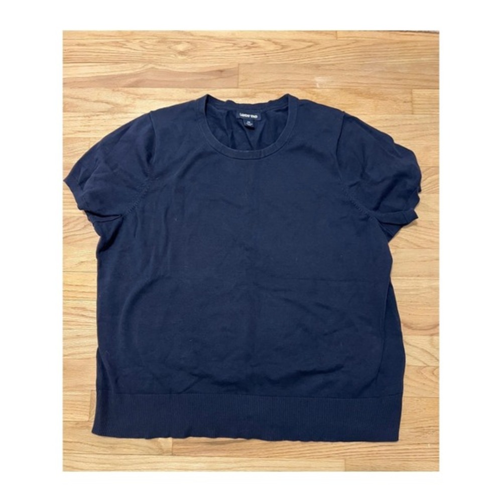 Lands End Navy Blue Short Sleeve Crew Neck Sweater Top Plus Size 2X 20W-22W